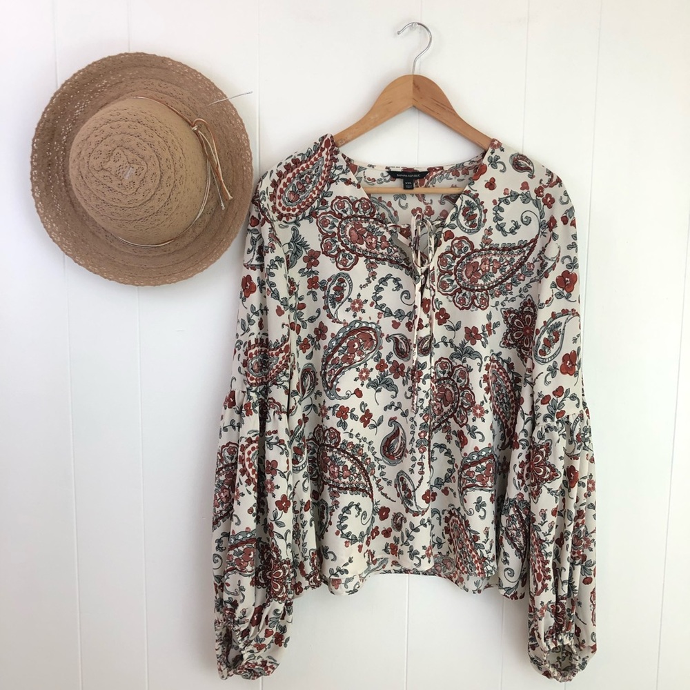 Banana Republic XXL Boho Paisley Print Blouse